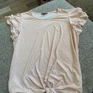 Adrianna Papell Light Pink Dot Tie-Front Ruffle Sleeve Tee